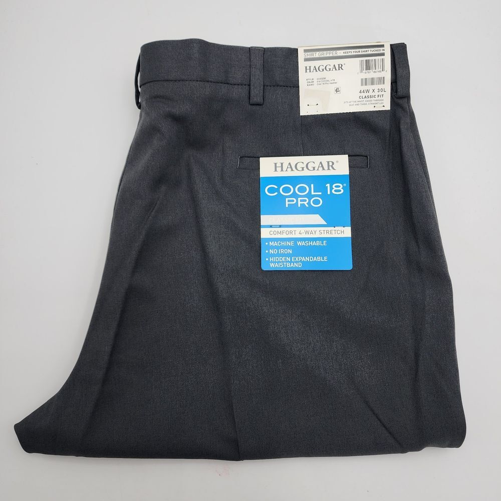 Haggar Mens Cool 18 Pro Classic Fit Dress Pants Mens 44x30 Stretch Gray NEW